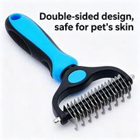 Professional Ergonomic Pet Hair Remover Brush Double-Sided Steel Undercoat Dematting Rake & Deshedding Tool for Dogs & Cats (Blue,17teeth:17x9.5cm) mėlyna