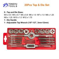 20Pcs Metric Tap and Die Set M3-M12 Thread Repair Re-threading Tool Kit with Tap Wrench Die Handle (as the picture,20Pcs in Plastic Box)