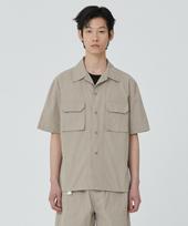 Public Figure Patch Pocket Cotton Herringbone Shirt_Beige 3