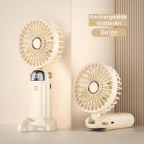 Portable Electric Fan USB Rechargeable 5 Speeds Mini Handheld Fan Quiet Super Strong Wind Outdoor Hanging Neck Mini Summer Sport smėlis