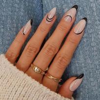 Black Lines Almond Nail Polish Water Drop Nail Art Nail Piece Nail Patch European and American Wearing Nail Removable Nail Piece Glue model