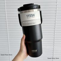Tyeso 600/750/900/1050/1200ML Nerūdijančio plieno termosas Automobilio kavos puodelis Sportiniai vandens buteliukai Išlaiko šaltį ir šilumą Termosinis puodelis 600ML juoda