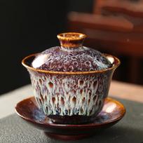 Jianzhan Tea Cup Porcelain Gaiwan Saucer Exquisite Starry Sky Glazed Ceramic Gaiwan Kiln Transformation Cover Bowl Soup With Lid 150ml