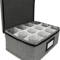 Grey Wine Glass Storage Box with 12 Individual Compartments Whisky Cup Holder Bag for Cupboard Moving and Organization pilka spalva