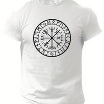 Unisexs Norse Symbol Compass Rune Graphic Tshirt Black Polyester Casual Summer Short Sleeve Tee S