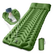 Foot -pump Inflatable Camping Sleeping Pad Mat Self-inflating Camping Air Mattress for Outdoor Hiking 196*68*8CM armijos žalia spalva