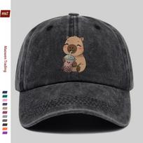pc Capybara Drinking Milk Tea Printed Baseball Cap Casual Trucker Sun Hat Comfortable and Lightweight Papa Hat Mom and Dad B 1pc