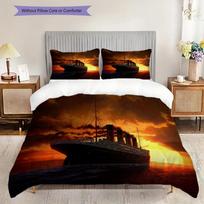 Titanics Final Voyage Sunset Three-piece set (1 * duvet cover + 2 * pillowcase, without core) 2D Flat Duvet cover and pillowcase Bedding set 135x200cm