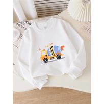 Kids Crewneck Sweatshirt, Vibrant Cement Mixer Truck Graphic Print,Spring Autumn Casual Sport Tops 110 balta