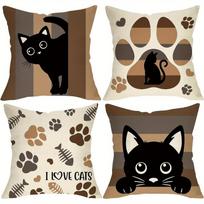 4pcs Cat paw print stripe pattern printing pillow cover Short plush Suitable living rooms bedrooms sofas throw cushion cover 35x35cm