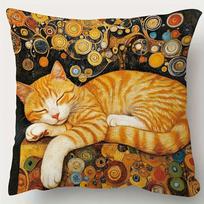 Sleeping Orange Tabby Cat Pillowcase, Artistic Mosaic Pattern Cushion Cover, Cozy Feline Decor for Bedroom Living Room Sofa 40x40cm