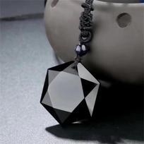 Lucky Love Hexagram Pendant Amulet Pendants Stone Necklace Fashion Obsidian Necklace  Sweater Chain juoda