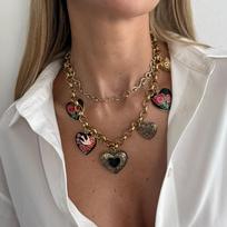 Gėlių širdies pakabukas Karoliai Metalinė grandinėlė Daugiasluoksnis Chokeris Bohemiška raktikaulio grandinėlė Mergaitėms Style 2 brown