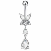 Zircon Crystals Drop Navel Piercing Ring Stainless Steel Dangled Navel Ring  Women balta