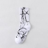 Harajuku Hip-Hop Street Sports Skate Socks Tie Dye Cotton Lightning Designer Happy White Socks Women One Size