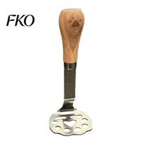 Safe Kitchen Utensil for Mashing Stainless Steel Potato Masher, Standable Manual Vegetable Crusher with Food-grade Masher Wood Handle, Food