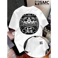 European Size Summer Japanese-Style Daruma and Fu Character Print Short-Sleeve T-Shirt for Men,National Trend Vintage Seven Turns Eight Rising T-Shirt S balta