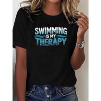 Plus Size, SWIMMING IS MY Relax Graphic Print Plus Size Women's T-shirt, Short Sleeve Crew Neck Casual Top for Summer & Spring, Women's Clothing S juoda