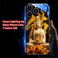 Buddha Golden Glow LED Phone Case – Light Up Tempered Glass Cover for IPhone Samsung 【Style B】For Samsung Galaxy S25 Ultra
