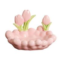 Ceramic Tulip Key Dish Pink Flowers Jewelry Dish Decorative Desktop Organizer for Jewelry Watch Entryway Bedroom Dresser rožinė