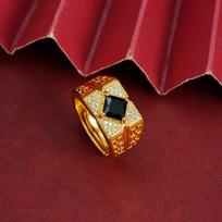 24K Gold Bold Zircon-Inlaid Wide Face Men'S Ring Au999 - 24K Forged/Au999 Certified, Wide Face+Zircon, Tough Bold Style For Men resizable
