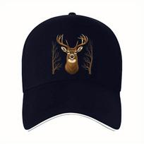 Christmas Woven fabricpc Deer Hunting Cap with Antlers  Trees  Lightweight Baseball Hat for Men Brown Deer Head Design N