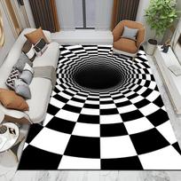 3D Sukūrio Iliuzijos Juodai Baltas Kilimas Miegamojo Grindų Kilimėlis Abstraktus Geometrinis Optinės Apgaulės Kilimas Neslystantis Svetainės Dekoravimas 40x60CM