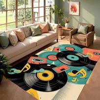 Vintažinis dėvėtas vinilinės plokštelės kilimas Grunge Raudonas ir Juodas Neslystantis Lengvai valomas Meno dekoro kilimas svetainei, vyriškam kampeliui ir muzikos kambariui 40x60CM