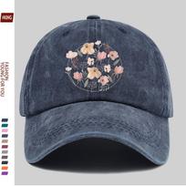 Floral Print Washed Baseball Cap Aesthetic Design Adjustable Cotton Outdoor Casual Hat One Size