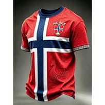 2026 M. Norvegijos vyrų apvalios apykaklės futbolo marškinėliai su pilnu Šiaurės vikingų reljefiniu žakardu, greitai džiūstantys, pralaidūs orui, gerbėjų sporto marškinėliai S