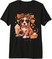 Pitbull Dog Bow Girls Unisex Fall Autumn Leaves Thanksgiving Premium Triblend Tshirt 100 Cotton Trendy Y2k Shortsleeve Tee S