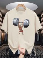 Unisexs Summer 100 Cotton Fashion Creative Weightlifting Pattern Printed Casual Sports Loose Round Neck Short Sleeve TShirt 2XL