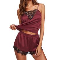 Moterys Sexy Lace Patogūs naktiniai pižamos apatiniai miegui kostiumai S vyno raudonos spalvos