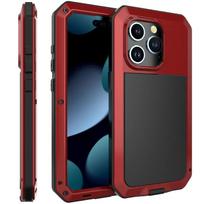 Shockproof Doom Aluminum Cover Tank Metal Case for IPhone 17 Air 16e 17e 16 15 14 Plus 13 12 11 Pro XS Max XR 8 7 Glass Screen aluminum&iPhone17 raudona