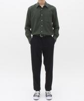 The Shirt Studio Deep Green Loose Fit Spandex Striped Shirt 120