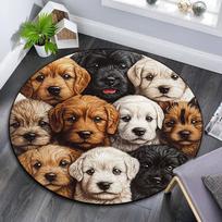 Puppies Round Area Rug,Carpet Rug for Living Room Bedroom Sofa Playroom Decor,Non-slip Floor Mat 80cmx80cm black