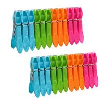 24Pcs Laundry Clothes Pins Hanging Pegs Clips Plastic Hangers Racks Clothespins