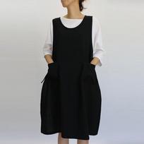 Women Cotton Tunic Dress Casual Apron With Pockets Japanese Pinafore Dress XL juoda