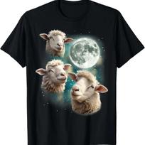 Three Sheep Moon _ Funny Howling Lamb Ewe Wooly Meme T-Shirt S juoda