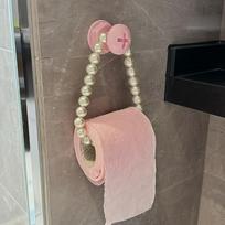 1PC Non-punching Self-adhesive Hanging Roll Holder - Durable Plastic Bathroom Tissue Holder, Pearl Embellishment Design