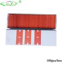 CNGZSY 100pcs Razor Blades 1.5  Plastic Double Edged Blade for Sticker Glue Scraper Ceramic Oven Spatula Car Wrap Cleaner E14 oranžinė