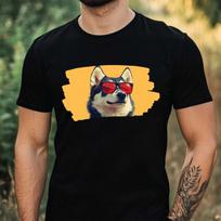 T-Shirt Herren Husky mit Sonnenbrille Motiv Baumwolle Größe XS bis 5XL XXL