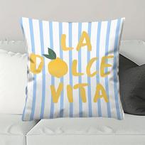 La Dolce Vita Lemon Pillowcase, Blue White Striped Cushion Cover, Italian Summer Quote Decor, Living Room Sofa Throw Pillow 40x40cm