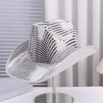 Fashion Shiny Sequin Western Cowboy Hat Silver Gold Cowgirl Hat Star Tassels Ethnic Style Glitter Jazz Hat Stage Performance