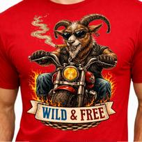 Wild and Free Goat Riding Chopper Bike Flames Vintage Biker Motorcycle T-Shirt. M