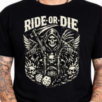 Ride or Die Grim Reaper Biker T-Shirt Skull Motorcycle Gothic Graphic Tee Gift. L
