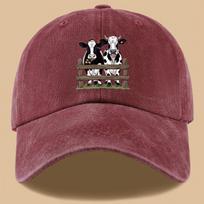 Cute Cow Cartoon Baseball Cap Unisex Cotton Denim Washed Casual Snapback Hat One Size