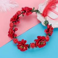 Leaves Headbands Bohemia Garland Bridal Halo Headpiece Rose Flower Crown Girls Floral Wreath raudona