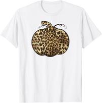 Pumpkin Leopard Print Cheetah Fall Graphic Thanksgiving Tshirt 100 Cotton Trendy Y2k Shortsleeve Tee Soft Quickdrying S