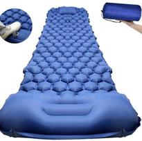 Camping Sleeping Pad / Inflatable Air Mattress Pad with Built-in Pillow & Foot Pump Ultralight Sleeping Air Mattress 190*58*5cm mėlyna